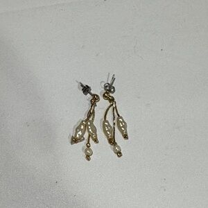 Gold and Pearl Leaf Drop Earrings